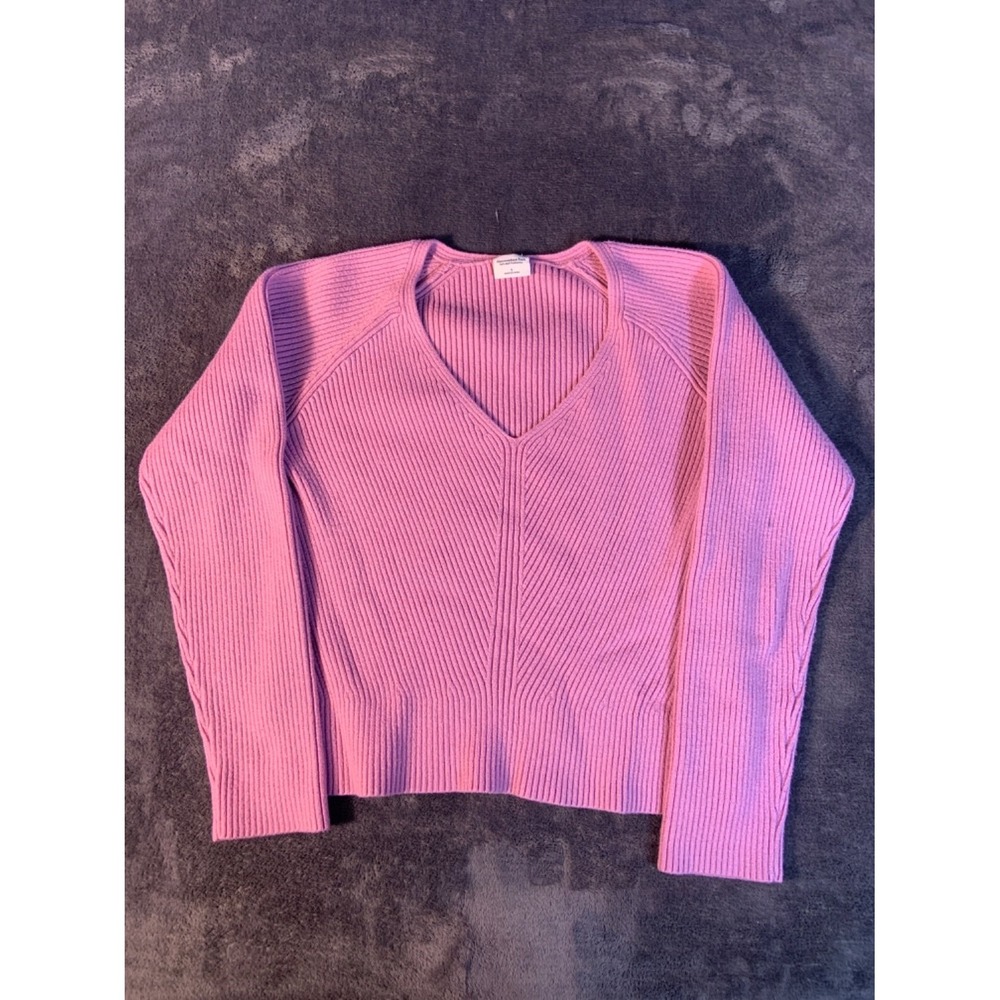 Abercrombie & Fitch Soft A&F Collection Sweater Womens S Pink Rib Knit V-Neck